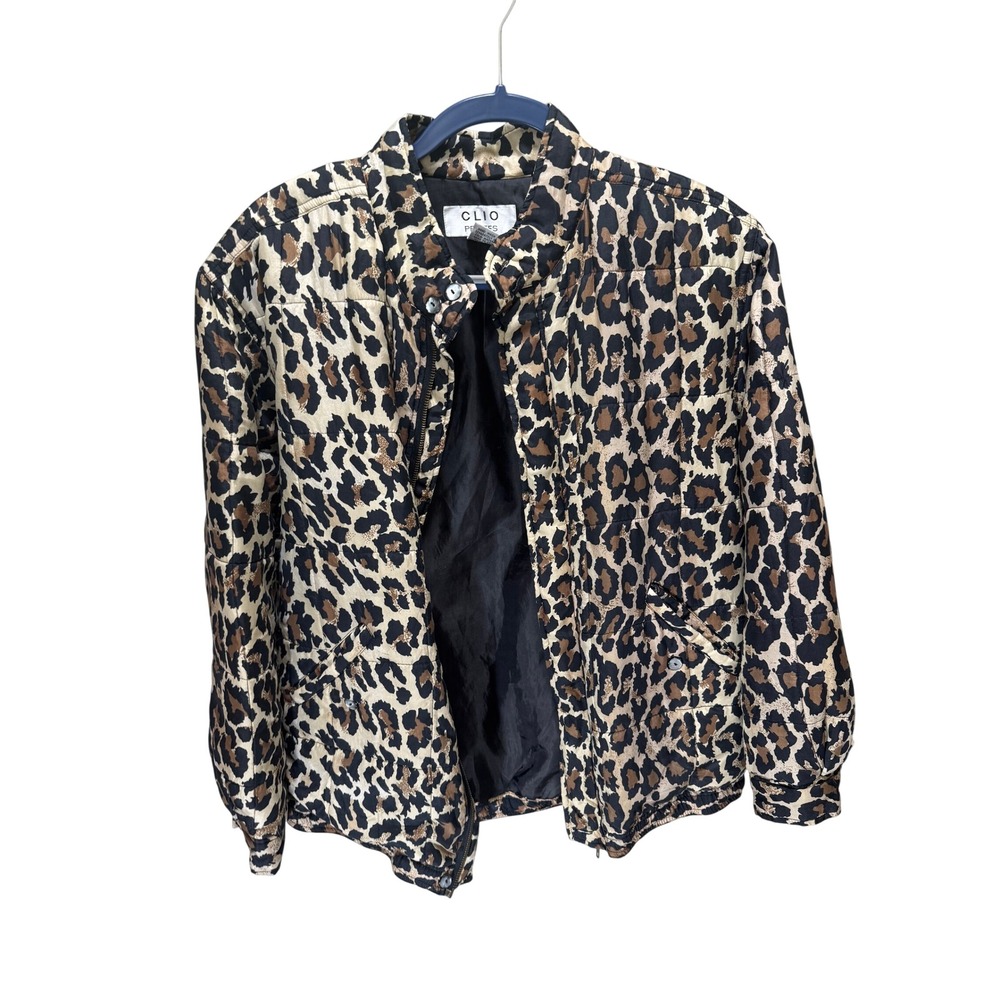 Clio Petites Jacket Women PL Leopard Silk Quilted Puffer Animal Print Coat*